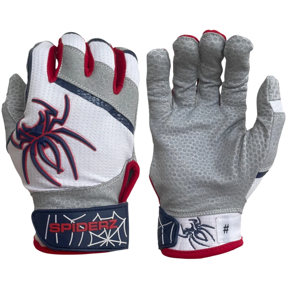 2022 Spiderz PRO Model Batting Gloves: White/Navy/Red 1 2022 Spiderz PRO Model Batting Gloves: White/Navy/Red