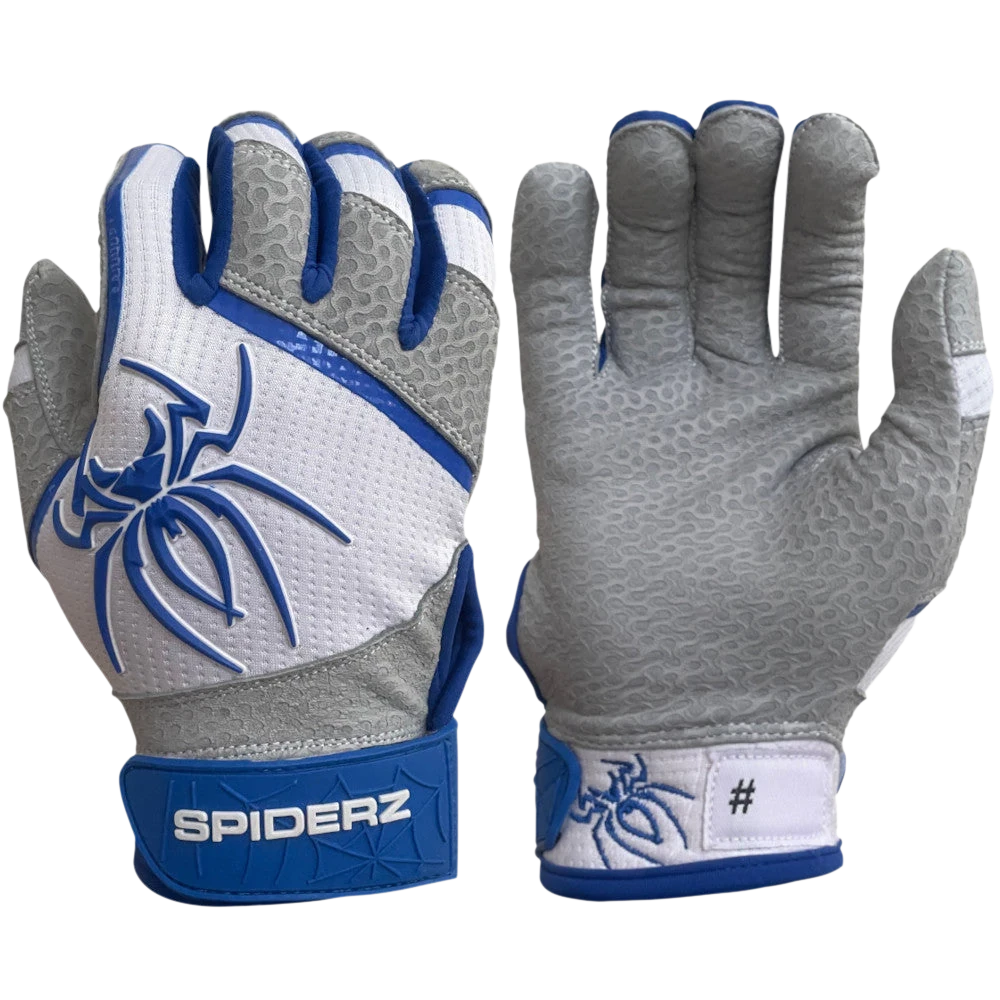 2022 Spiderz PRO Model Batting Gloves: White/Royal Blue 1 2022 Spiderz PRO Model Batting Gloves: White/Royal Blue
