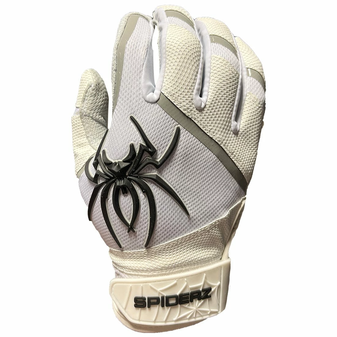 2023 Spiderz Pro Model Batting Gloves: White/Black/Silver 2 2023 Spiderz Pro Model Batting Gloves: White/Black/Silver - Image 2