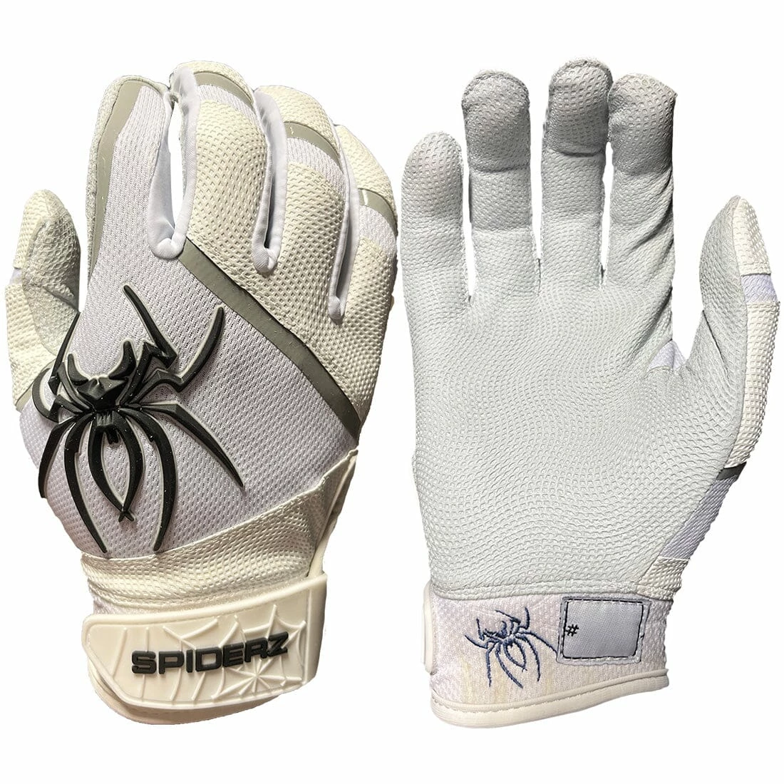 2023 Spiderz Pro Model Batting Gloves: White/Black/Silver 1 2023 Spiderz Pro Model Batting Gloves: White/Black/Silver
