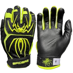 2022 Spiderz ENDITE Batting Gloves: Black And Neon Yellow