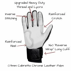 Bruce Bolt PREMIUM PRO Chrome Series Long Cuff Batting Gloves: Black -Fielding Gloves Sales Store LC CHRB PALM CALLOUTS
