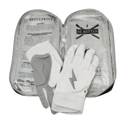 Bruce Bolt PREMIUM PRO Chrome Series Short Cuff Batting Gloves: White -Fielding Gloves Sales Store SC CHRW BAG2
